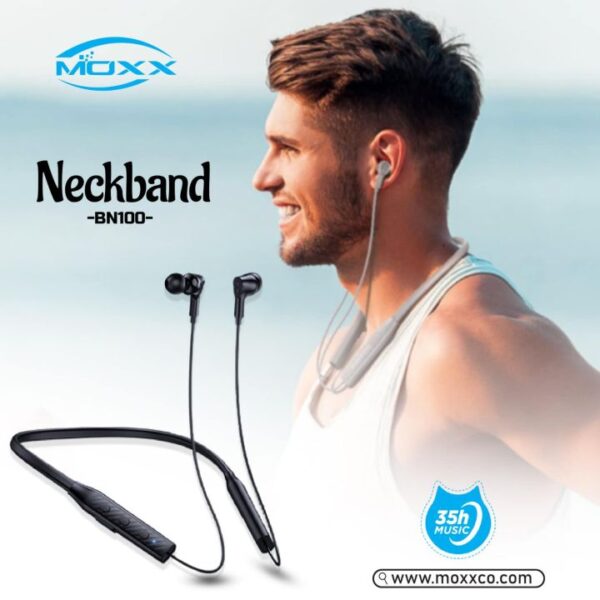 Moxx BN100 Neckband Bluetooth Headset BT5.3 Sports Headset IPX5 with Mic Noise Cancelling, Magnetic Control - Bluetooth neckband - best neckband